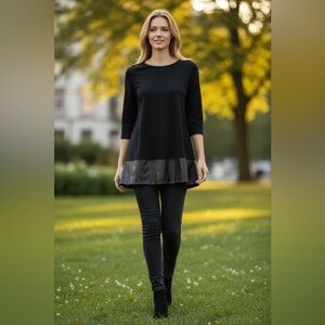 Lisette L Montreal Women's Black 3/4 Sleeve Knit Top Size Small Faux Leather